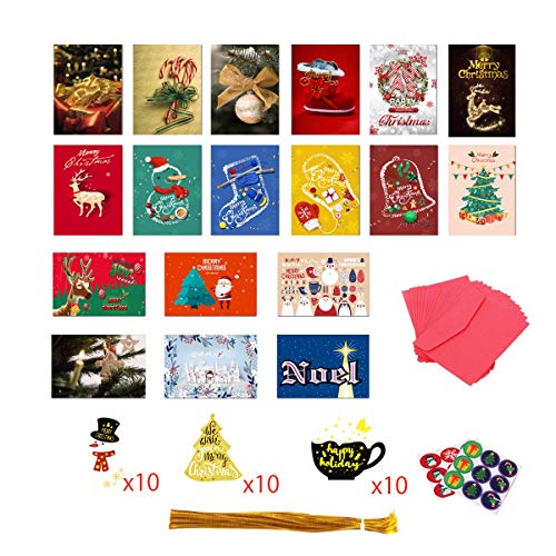 wecamture Merry Christmas Cards Holiday Greeting Cards Christmas Cards 48 Pack Set Assorted with Red Envelopes and Cute Seals