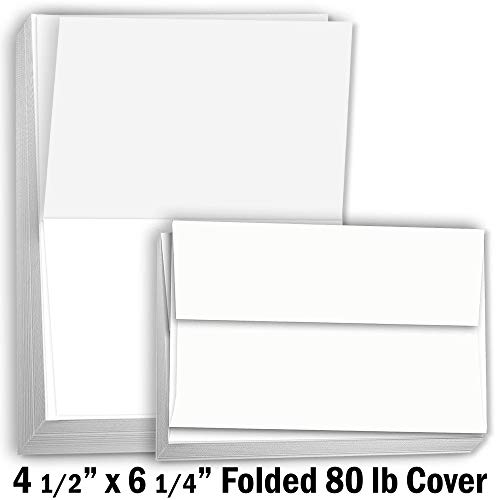 BCT76LL Hamilco Blank Cards and Envelopes White Cardstock Paper 4.5 x  6.25 A6 Folded Cards with Envelopes 100 Pack
