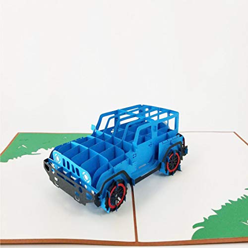Pop Card Express Blue Jeep Pop up Birthday Card, Thank You Card, Love Card, Graduation Card, Anniversary Card, Just Because, Romantic Cards