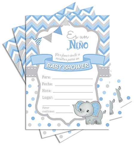 JT Studios 25 Es Un NiÃ±o Baby"It's A Boy" Shower Invitations 5x7 Double-Sided Baby Elephant Theme Print with Envelopes