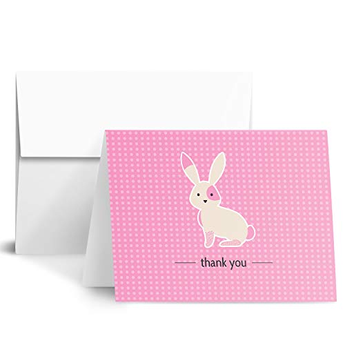 S Superfine Printing Rabbit Lovely Animal Thank You Note Greeting Cards with Envelopes | Printed on Thick and Sturdy 80lb (216gsm) Cardstock |