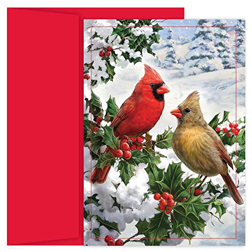 Masterpiece Studios Holiday Collection 18-Count Boxed Christmas Cards with Envelopes, 7.8" x 5.6", Cardinal Couple
