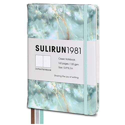 SULIRUN1981 Dotted Bullet Grid Journal Notebook,Classic A5 PU Faux Leather Cover, Thick Paper With Inner Pocket,Suitable For School