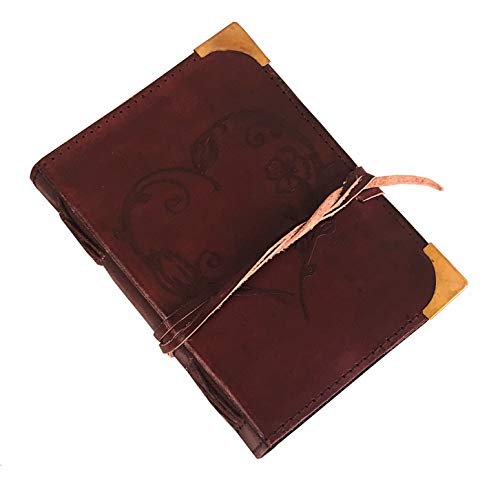 Ruzioon Leather Journal for Women - Beautiful Handmade Leather Bound Notebook with Embossed Heart Cover - for Daily Drawing