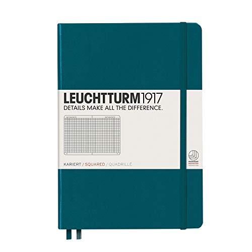 Leuchtturm1917 Medium A5 Squared Hardcover Notebook (Pacific Green) - 249 Numbered Pages