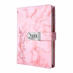 ARRLSDB A5 Creative Password Lock Journal PU Leather Combination Lock Diary Digital Password Notebook Locking Journal Diary (Pink)
