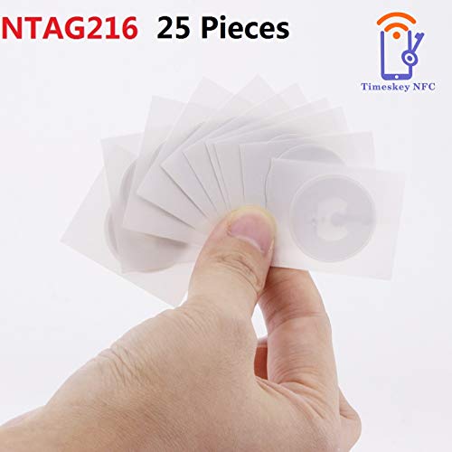 Timeskey NFC TimesKey 25 Pieces NFC Tag NFC Stickers 25mm, 1 inch, Round,888 Bytes Memory NTAG216 Fully Programmable,NFC Tags Compatible