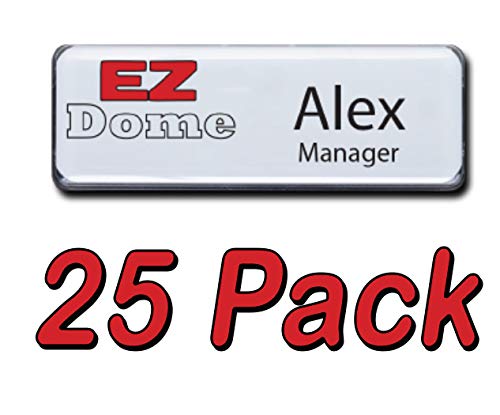 ABC Badges and Buttons 25 Pack Dome Name Badge Kit 1" X 3" Includes Magnet and Pin Fasteners