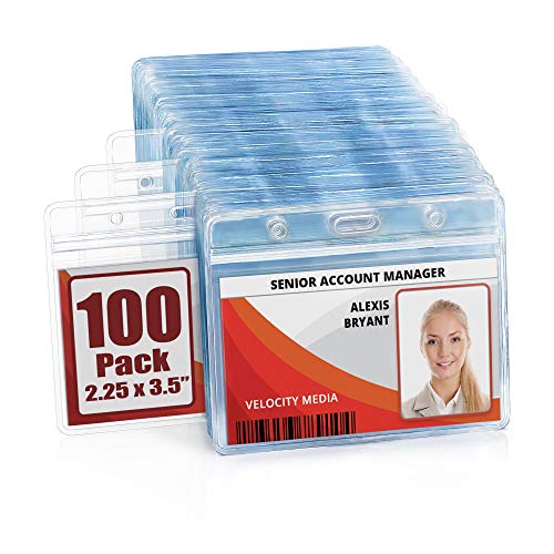 MIFFLIN Horizontal ID Name Badge Holder (Clear, 2.25x3.5 Inches, 100 Pack), Waterproof and Resealable Plastic Card Holders