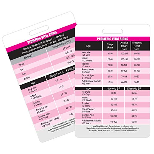 Nurse Nation Pediatric Vital Signs Vertical Badge Card - Excellent Resource for Pediatric Nurses, Nursing Clinicals and RN Students -