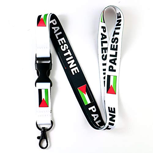 Palestine RockNerdy - Palestine Flag Reversible Lanyard Keychain w/Quick Release Snap Buckle and Metal Clasp - ID Lanyard for Keys