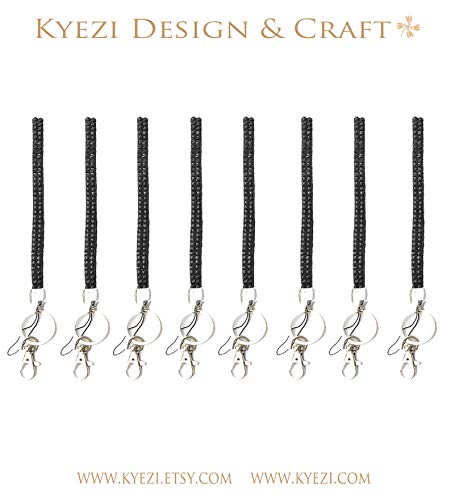 Kyezi Design and Craft 1 pc Black 6" Short Wrist Strap Rhinestone Crystal Luxury Bling Bling Lanyard for Cell Phone ID Key Chain Holder Badge ID