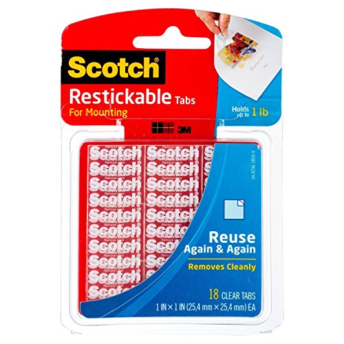 Scotch Restickable Tabs, 1-inch x 1-inch, Clear, 18-Tabs (R100) 2-Pack