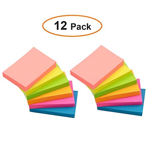 vanzavanzu Sticky Notes - VANZAVANZU Self-Stick Notes 2x3 in, 12 Pads, 100 Sheets/Pad, 6 Bright Colors, Easy Post Notes (3x2 in, 12 Pads)