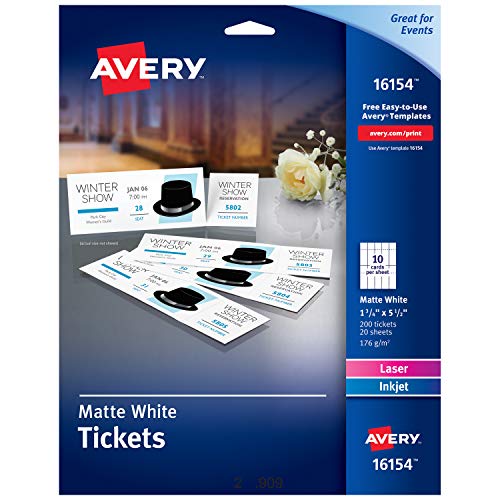 Photo 1 of "Printable Tickets W/tear-Away Stubs, 97 Bright, 65lb, 8.5 X 11, White, 10 Tickets/sheet, 20 Sheets/pack | Bundle of 2 Packs"