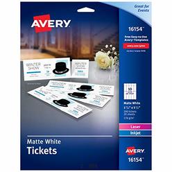 Avery Blank Printable Tickets, Tear-Away Stubs, Perforated Raffle Tickets, Pack of 200 (16154)