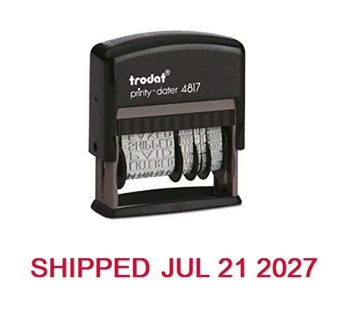 Trodat Rotating Stock Message Phrase Dater Self-Inking Rubber Stamp - Answered, Checked, Back Ordered, Delivered, Cancelled,