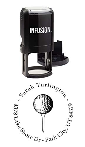 Infusion Personalized Golf Sports Return Address Stamp - 1-5/8" Round Self-Inking Rubber Stamp