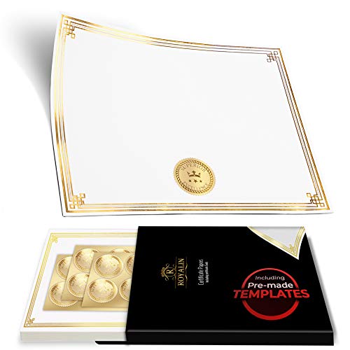 ROYALIN 100 Professional Award Certificate Paper 8.5 x 11 with Seals, Gold Foil Border, Blank. Laser, Inkjet Printable