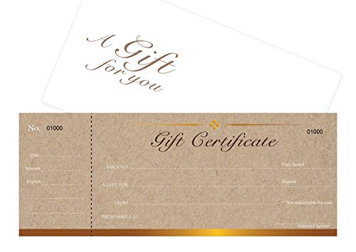 impactonlineprinting Blank Gift Certificates Cards with Envelopes 25set -Kraft Image with stub-Gift Coupons,Vouchers for Small