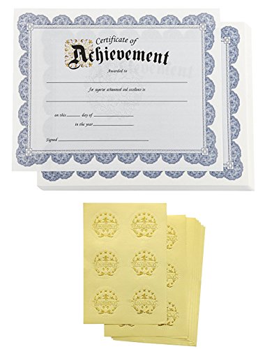 Best Paper Greetings Certificate of Achievement Award and Seal Stickers (Blue, 8.5 x 11 in, 48-Pack)