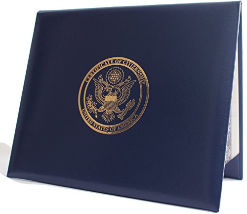 Immigration Consult U.S. Citizenship and Naturalization certificate padded holder with cover. Gold American Eagle logo 'Certificate of