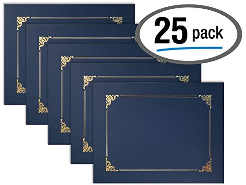 Better Office Products 25 Pack Navy Blue Certificate Holders, Diploma Holders, Document Covers with Gold Foil Border, by Better Office Products, for