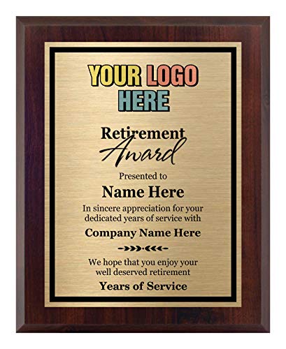 Awards4U Retirement Award - Add a Logo Custom Plaque - 8x10 - Personalize Now!