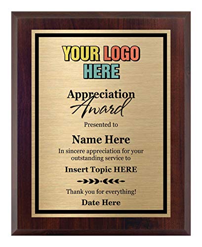 Awards4U Appreciation Award - Add a Logo to Your Custom Plaque 8x10 - Personalize Now!