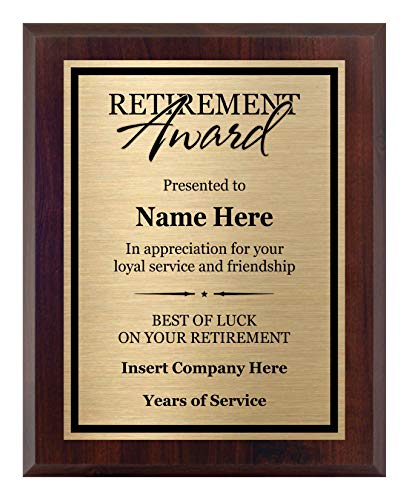 Awards4U Personalized Retirement Plaque 8x10, Customized Award for Co-Worker or Retiree Includes Personal Message. Customize Now!