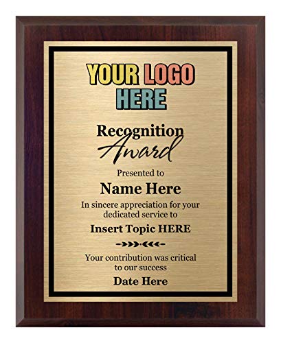 Awards4U Recognition Award - Add a Logo Custom Plaque - 8x10 - Personalize Now!