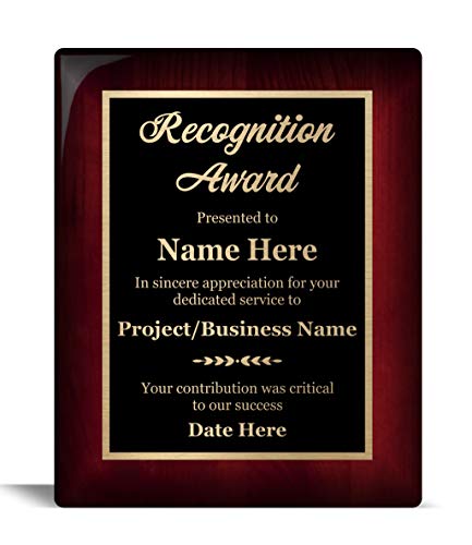 Awards4U Customized Recognition Plaque 8x10, Personalized Award for Business or Personal, Executive Series Mahogany Piano Wood Board,
