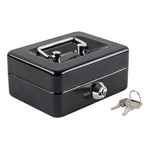 Kyodoled Mini Small Cash Box with Money Tray,Lock Box with Key,Small Safe for Kids 4.9"x 3.7"x 2.3" Black