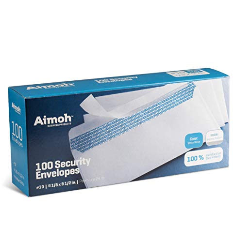 Aimoh #10 Security Tinted Self-Seal Envelopes - No Window - EnveGuard, Size 4-1/8 X 9-1/2 Inches - White - 24 LB - 100 Count (34100)