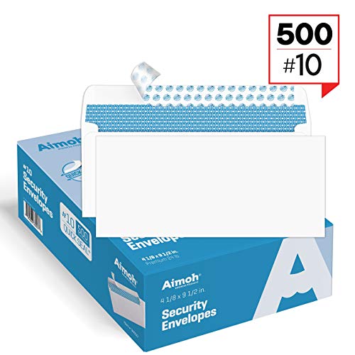 Aimoh #10 Security Self-Seal Envelopes, Windowless Design, Premium Security Tint Pattern, Ultra Strong Quick-Seal Closure -