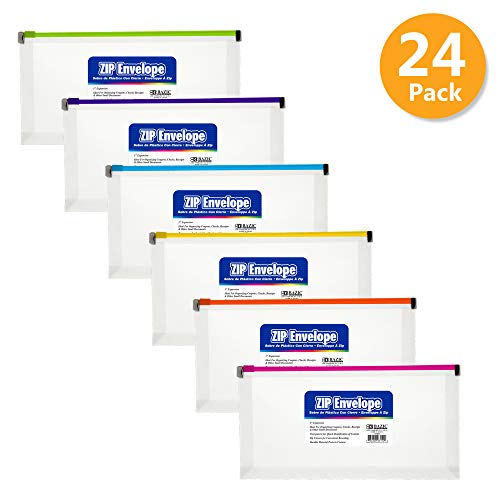 B BAZIC PRODUCTS BAZIC Clear Zip Closure Envelope, Plastic Poly Envelopes, for Coupons Checks Receipts Pens, Assorted Color Folder Files,