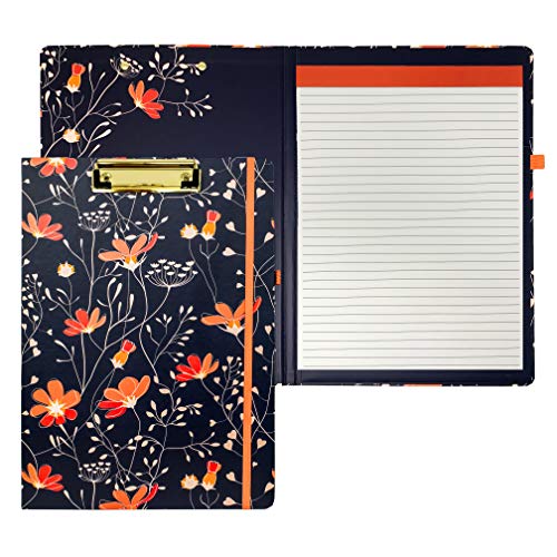 STEEL MILL AND CO. Cute Clipboard Folio with Refillable Lined Notepad and Interior Storage Pocket for Women, Stylish Navy Blue and Coral