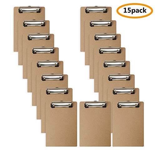 HappyHapi Mini Clipboard, 6 x 9 Inches Small Hardboard Clipboard, Pack of 15