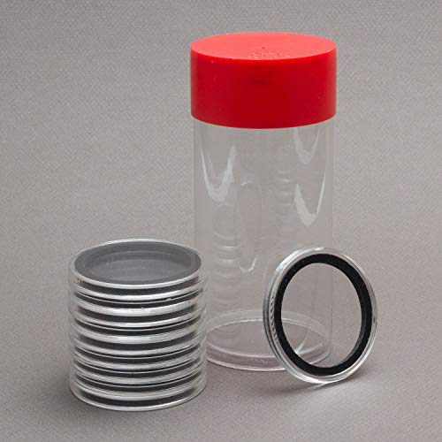 Air-Tite (1) Airtite Coin Holder Storage Container & (10) Black Ring 32mm Air-tite Coin Holder Capsules for 1oz American Gold Eagles