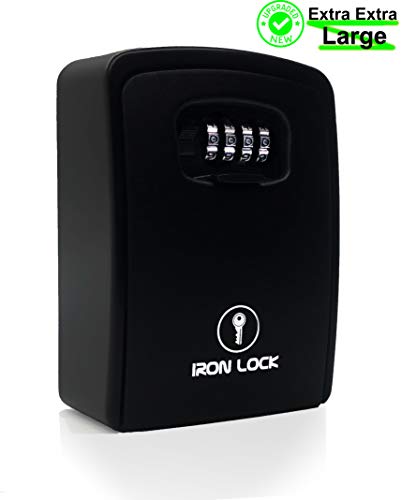 Iron Lock - XXL Key Lock Box, 4 Digit Combination Large Lock Box, Wall Mounted Key Lock Box, Indoor/Outdoor Waterproof Extra