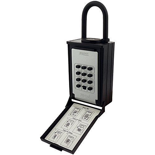 NUSET NU-SET 2084-3 Key/Card Storage Push Button Lockbox with Combination Locking Shackle, Black