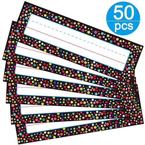 Yoklili Pack of 50 Desk Name Plates, Yoklili Confetti School Name Tags for Classroom Desks, 3 x 10 inches