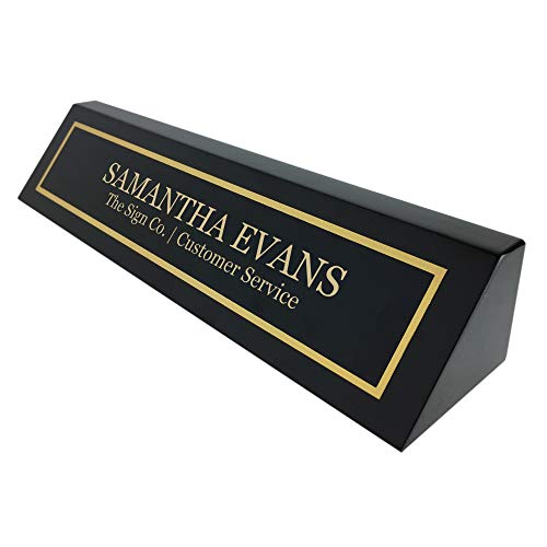 THE SIGN CO. Personalized Business Desk Name Plate - Office Name Plate for Desk - Black Piano - Includes Engraving