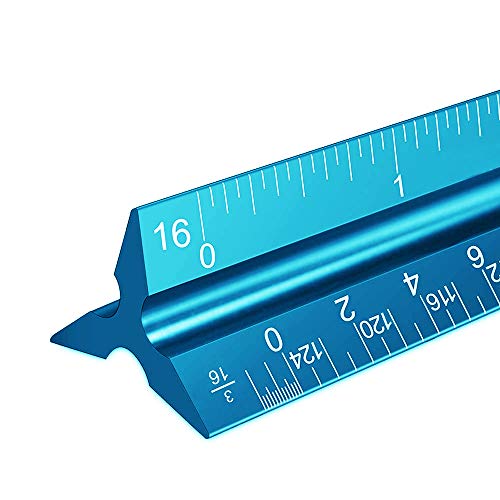 THL-1 Architectural Scale Ruler, 12" Aluminum Architect Scale, Triangular Scale, Scale Ruler for Blueprint, Triangle Ruler,