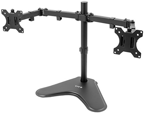 VIVO Full Motion Dual Monitor Free-Standing Desk Stand VESA Mount with Articulating Double Center Arm Joint, Holds 2 Screens