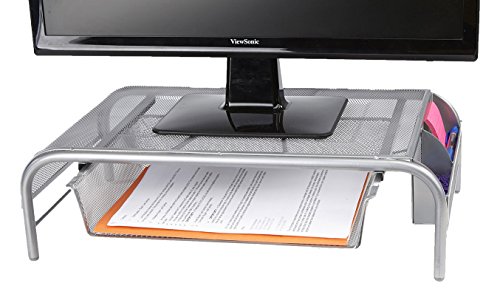 Mind Reader Metal Mesh Monitor Stand, Silver