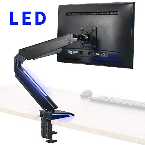 VIVO Premium Single 17 to 32 inch Gaming Pneumatic Monitor Arm Clamp-on Desk Mount Stand with Blue LED Lights, Max VESA