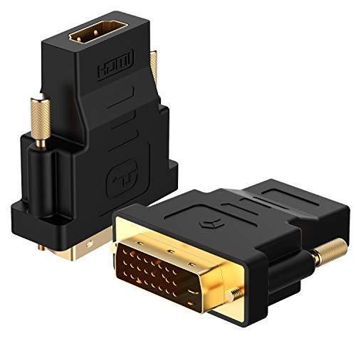 Rankie DVI to HDMI Adapter, 2-Pack Gold-Plated 1080P Male to Female Converter (Black)