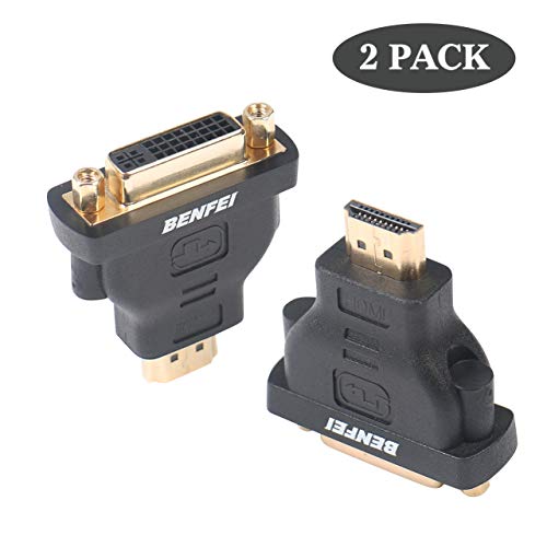 Benfei HDMI to DVI Adapter, BENFEI HDMI to DVI-D DVI Bidirectional Converter Male to Female with Gold-Plated Cord 2 Pack