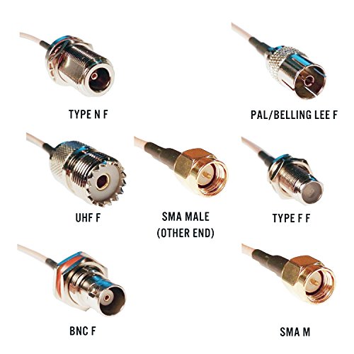 RTL-SDR Blog SMA Male to SMA M, BNC F, Type N F, Type F F, UHF F, PAL F RG316 20cm Pigtail Adapters Kit